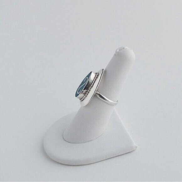 Sterling Silver Turquoise Mosaic Pear Shape Stone Ring Band Size 6.75 Mexico 925 - Picture 5 of 15